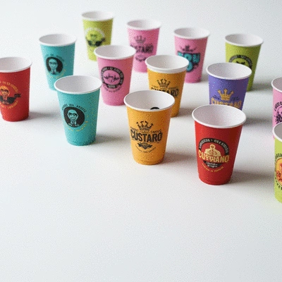 Custom plastic cups with unique branding and design, clean background