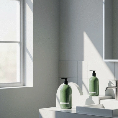Sustainable hand wash bottles in a modern bathroom setting