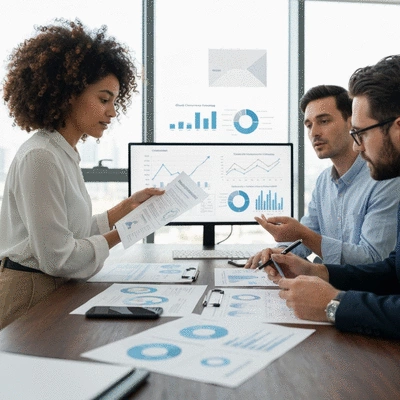 People discussing complex regulatory documents for eco-friendly packaging, illustrating global compliance challenges